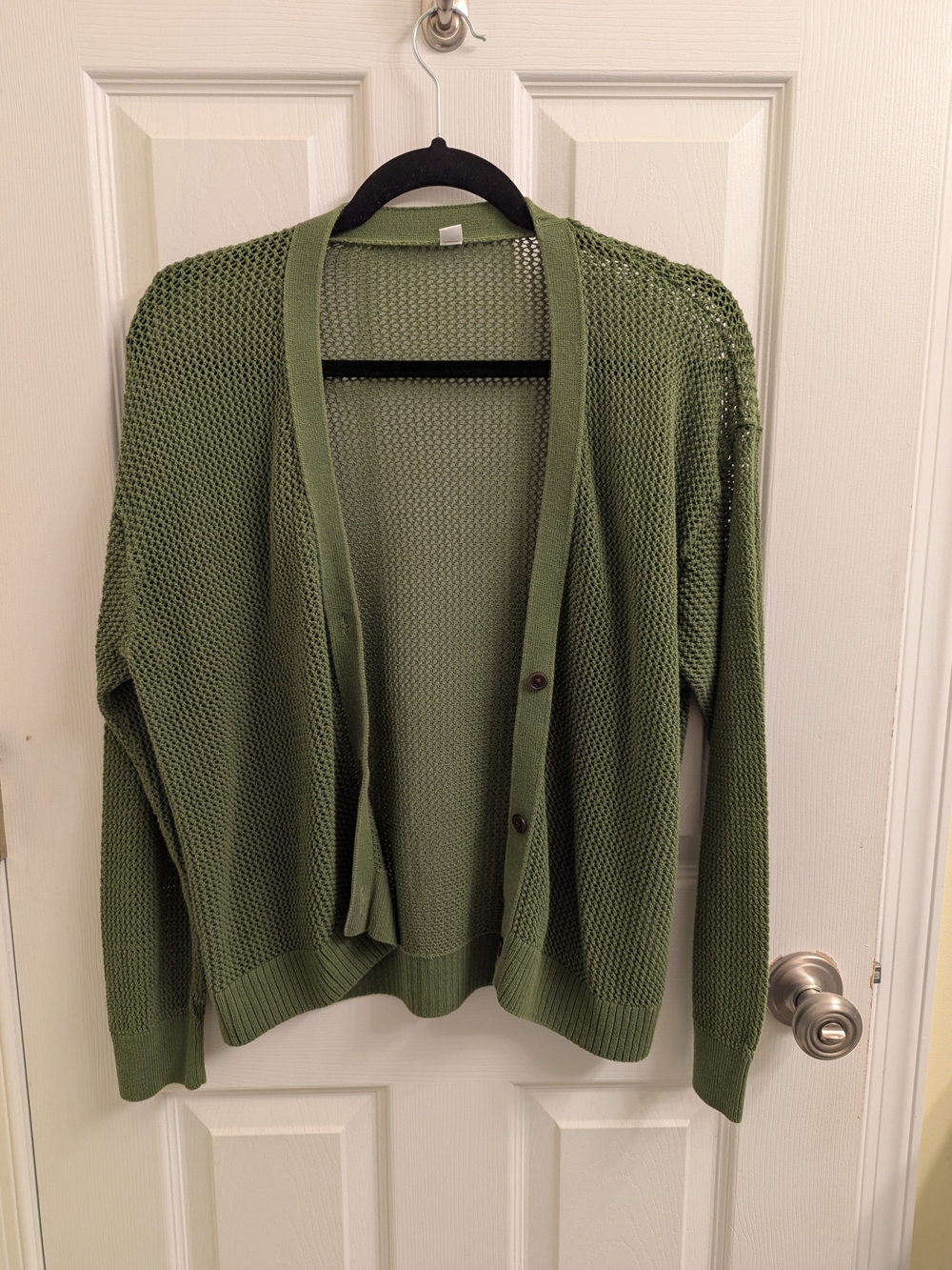 Uniqlo Green Open-Knit Button Cardigan